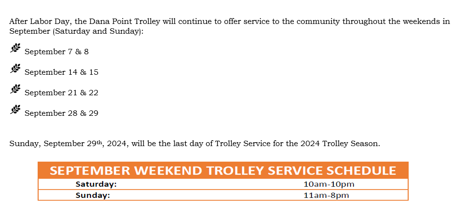 trolley weekend schedule 